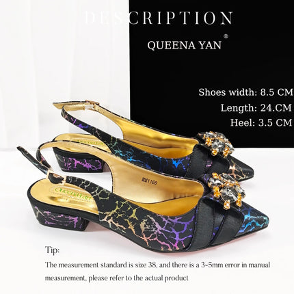 Queena Yan Elegante set di borse con strass a punta blu e tacco basso per calzature e accessori per feste di matrimonio di lusso da donna