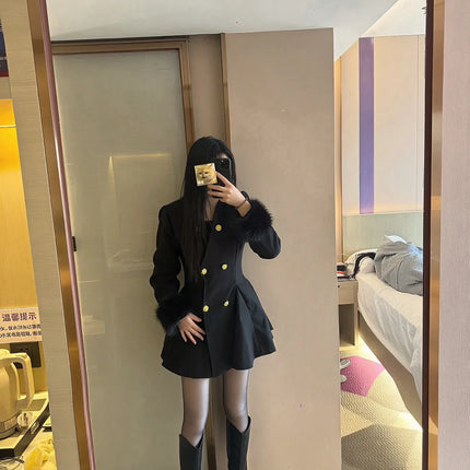New Elegant Small Fragrance Celebrity Loose Coat Moda Woolen Winter French Style Vintage Blends Slim Waist Mid-length Outwear