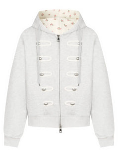 Coquette Zip Up Hoodie Women Decorative Double Row Metal Buttons Floral Print Lined Loose Fit Y2K Casual Streetwear Sweatshirt