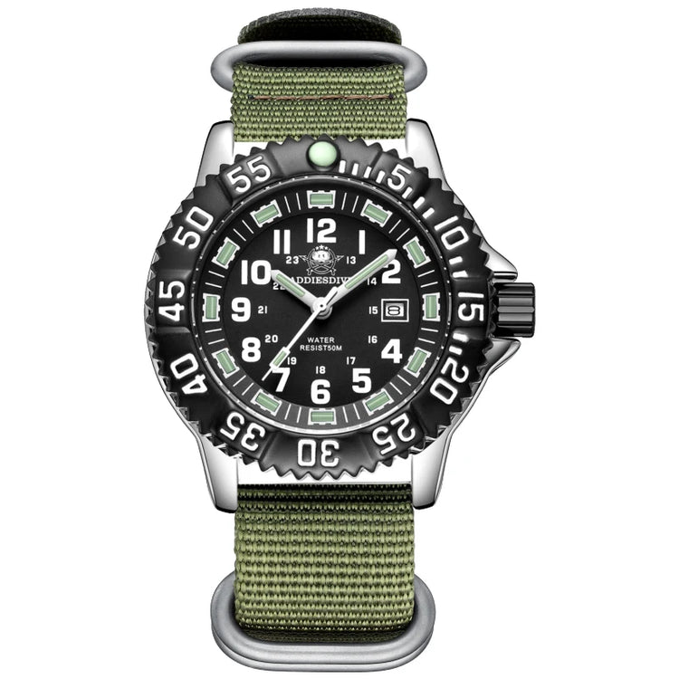 ADDIESDIVE Luxury Men Watch Luminous Dial 50m Water Resistance Date Display Outdoor Casual Men's Quartz Men Watch Nylon Strap
