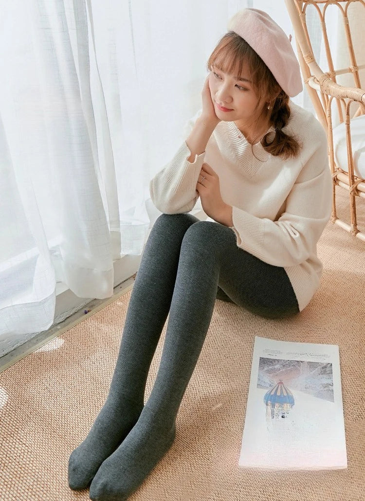 Women's Fall Winter Ribbed Vertical Stripe Thermal Leggings Fleece Thickened  Street Ready Seamless High Waist Thermal Pants PlatiNum
