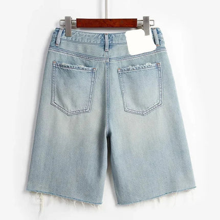 Blue Denim Shorts For Women High-Waisted Loose-Fit Slimming Casual Straight-Leg Mid-Length Summer New Arrival 2024 PlatiNum