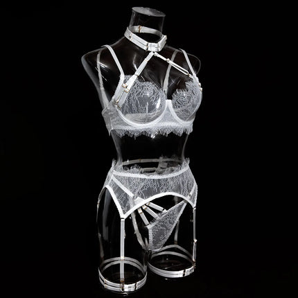 Sexy Lingerie Lace Women's Intimates Sets Sheer See Through Push Up Bra with Garter Belt Fancy Luxury Underwear Erotic Outfits