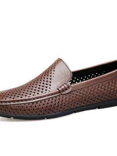 Mocassini da uomo in vera pelle traspirante con suola in gomma, scarpe casual slip-on, mocassini da uomo traforati