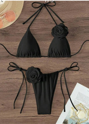 Costume da Bagno Sexy con Fiori e Fascia, Bikini a Perizoma 2025, Costumi da Bagno Donna con Lacci, Set Bikini Brasiliano, Biquini Mujer platinumshop