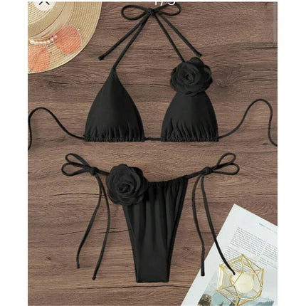 Costume da Bagno Sexy con Fiori e Fascia, Bikini a Perizoma 2025, Costumi da Bagno Donna con Lacci, Set Bikini Brasiliano, Biquini Mujer platinumshop