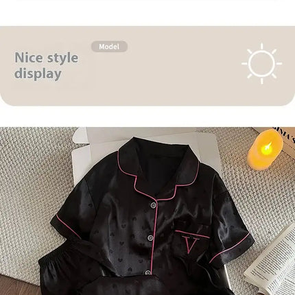 Pigiama floreale da donna della nuova estate Ragazze Estate Piccoli pantaloni freschi a maniche corte Abito da casa in raso di seta ghiacciata Foto reali platinumshop