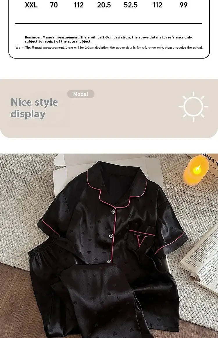 Pigiama floreale da donna della nuova estate Ragazze Estate Piccoli pantaloni freschi a maniche corte Abito da casa in raso di seta ghiacciata Foto reali platinumshop