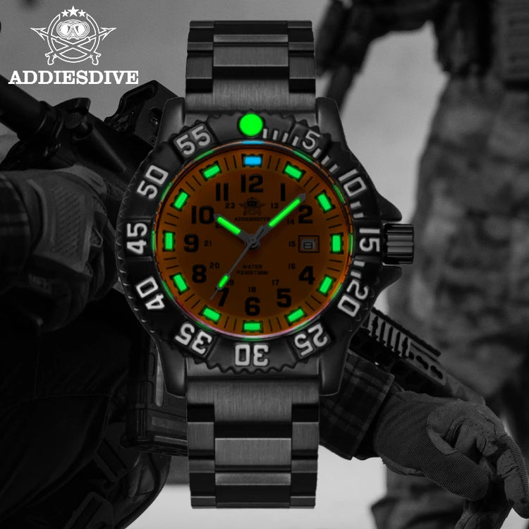 ADDIESDIVE 44mm Men's  Wrist Watch 50m Water Resistant Large Luminous Dial Date Display Stainless Steel Men's Quartz Watch