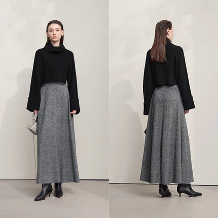 AMII Knitted Skirts For Women 2025 Autumn New Gentle A-line Long Skirt Loose Solid Color Elegant Versatile Woman Clothes12553045 PlatiNum