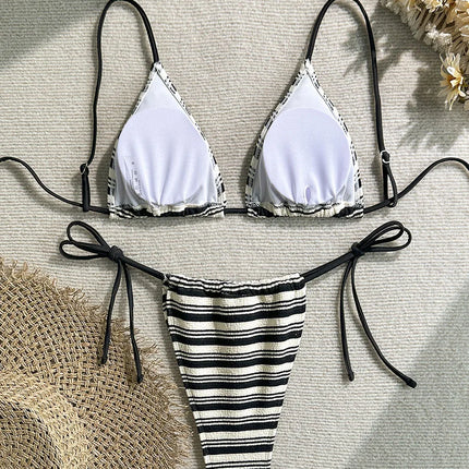 Micro Bikini 2026 Femme Nouveau Maillot de Bain Sexy Halter Bikini Ensemble Brésilien Biquini Féminin Rayé Vêtements de Plage pour Fêtes