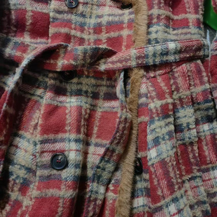 Women's Double Breasted Plaid Coat, Woolen Jacket , V-Neck, Loose Tops, Female Clothes, Sweet, New, Autumn, Winter