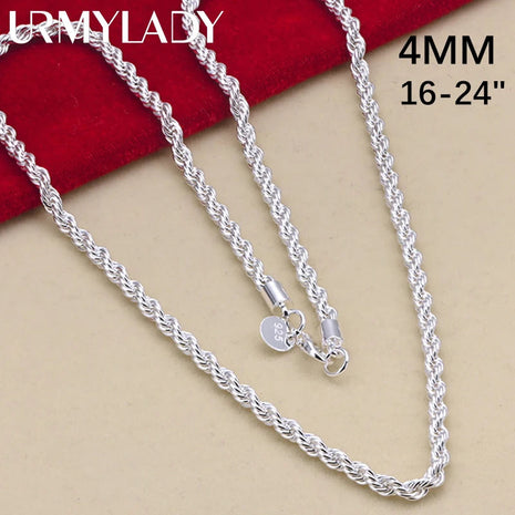 16-24inch for women men Beautiful fashion 925 Sterling Silver charm 4MM Rope Chain Necklace fit pendant high quality jewelry PlatiNum