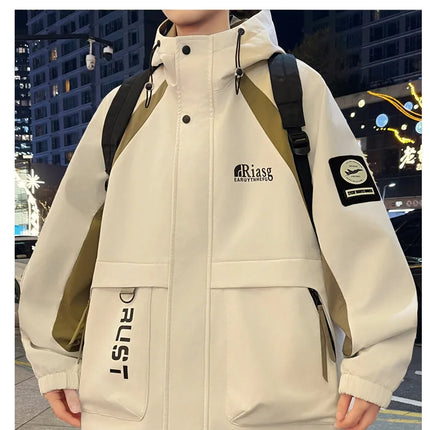 Men's Hooded Casual Jackets 2026 Spring Autumn Streetwear Windbreaker Loose Cargo Outdoor Coats Youth Daily Wear Tops Clothing