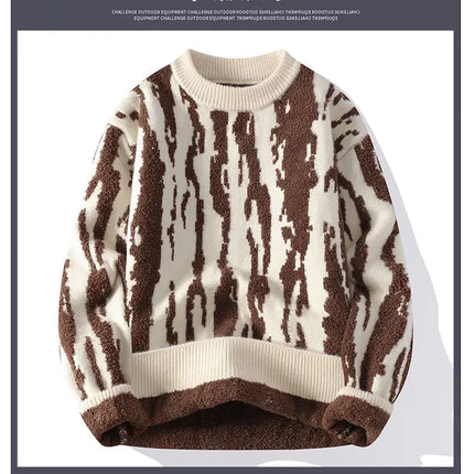 Harajuku Sweater Men's Y2K Knitted Printing Sweater Men's Wool Pullover Men's Retro Knitted Color Block Tops