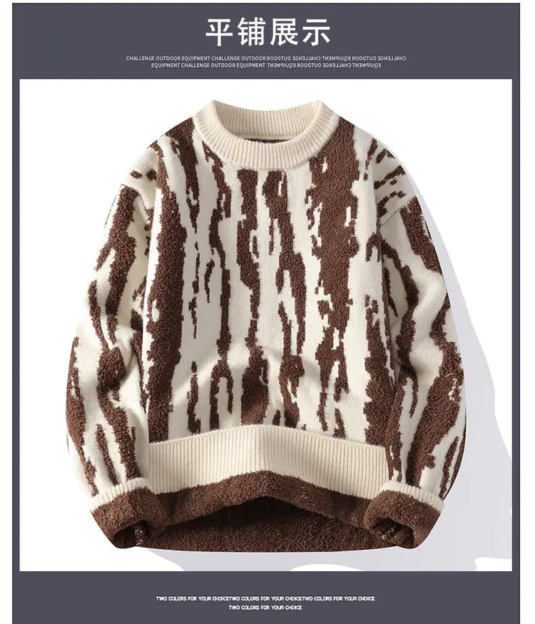 Harajuku Sweater Men's Y2K Knitted Printing Sweater Men's Wool Pullover Men's Retro Knitted Color Block Tops