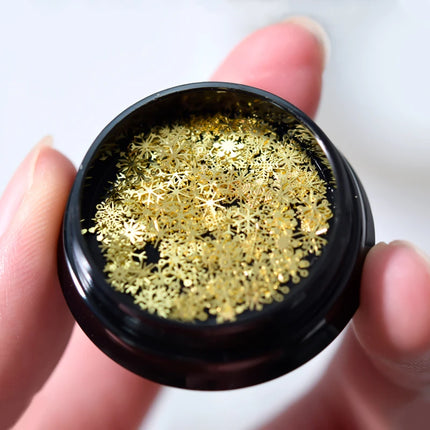 80-90pcs/jar Hollow Out Gold Nail Glitter Sequin Snow Flakes 8/10mm Mixed Metal Snowflakes 2023 DIY Snow Flake Manicure Decor 2028