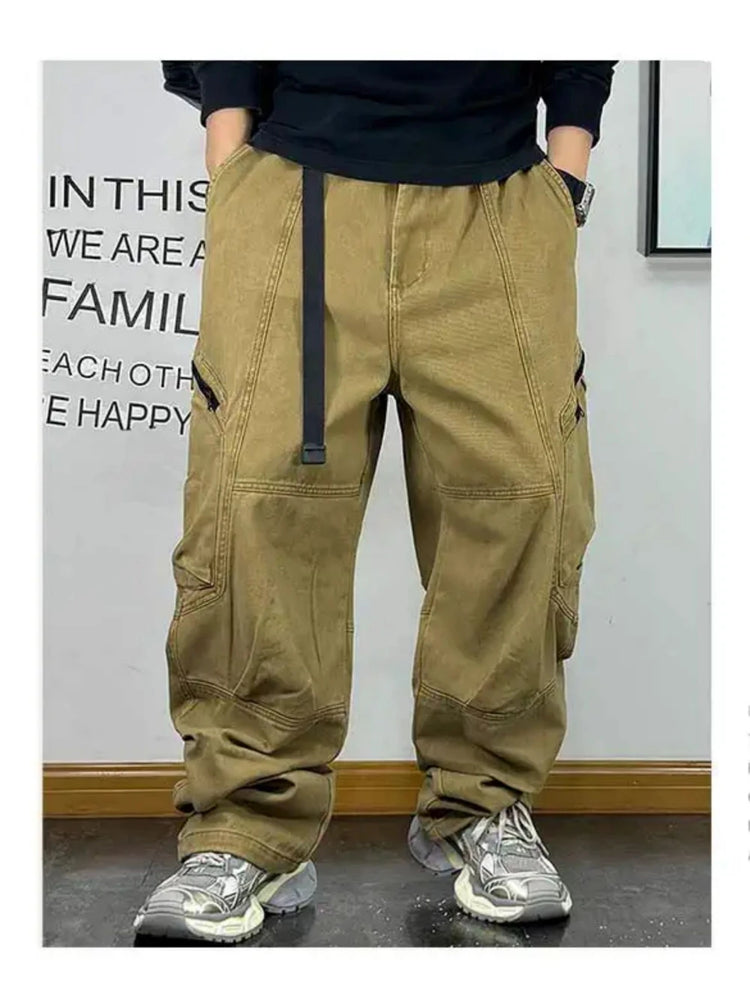 American Streetwear Multi-Pocket Cargo Pants Men High Quality Fashion Baggy Pants Plus Size Black Army Straight-Leg Trousers