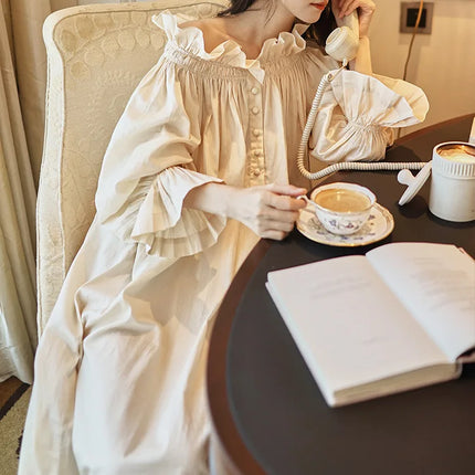 Camicia da notte lunga in cotone stile retrò, pigiama sexy da donna, vestaglia da mattina in stile principessa, loungewear.