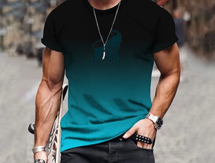 New fashionable and trendy men's 3D gradient print t-shirt top summer streetwear o-neck plus size pullover