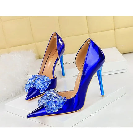 BIGTREE Scarpe con fiocco in strass Décolleté da donna Scarpe da banchetto di lusso Tacchi alti sexy Scarpe da festa con tacco a spillo da donna di grandi dimensioni 41 42 43
