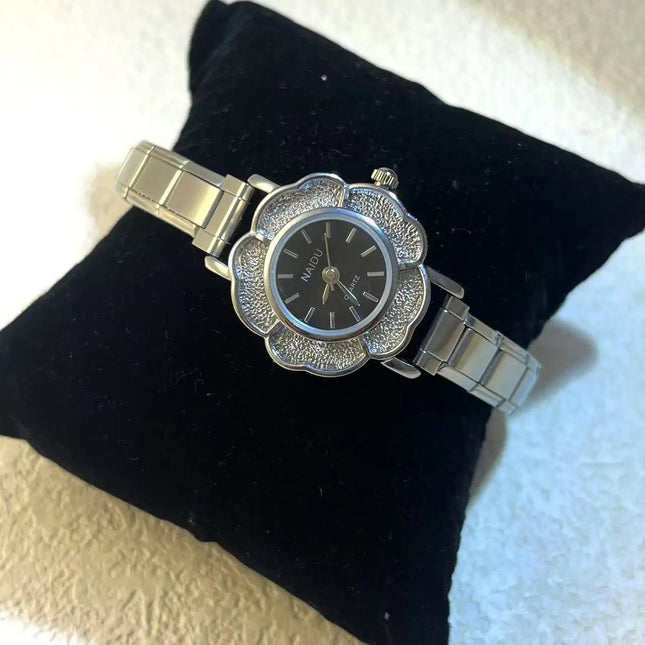 Orologi al quarzo da donna con intarsio floreale in zirconio, design chic di lusso, cinturino in acciaio inossidabile, regalo di compleanno per lei platinumshop