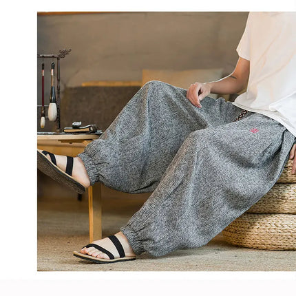 Pantaloni da jogging in seta di ghiaccio da uomo pantaloni casual stile Harajuku cinese da uomo pantaloni sportivi Harlem allentati ricamati streetwear 5XL