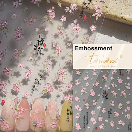 5D Kawaii Lily Nail Art Stickers 1pcs Japanese Pink White Flower With Diamond Self Adhesive Nail Decorations Slider Decals DIY