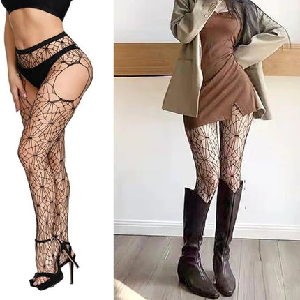 Calze a rete sexy da donna da 3 pezzi Collant con reggicalze alti fino alla coscia con reggicalze Design con motivo scavato per uso occasionale
