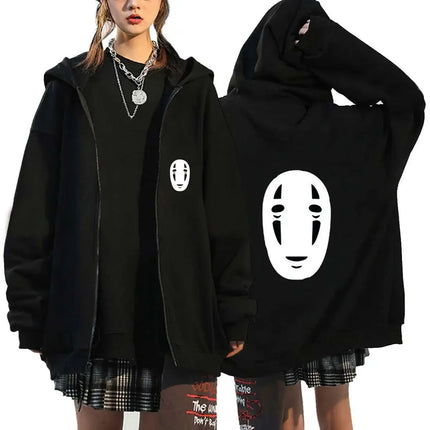 Ghibli 2025 New Hot No Face Black Hoodie Women Anime Back Print Cotton Casual Autumn Winter Streetwear Fashion Cosplay Jacket