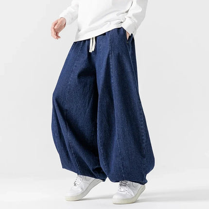 Pantaloni casual da uomo Jeans in stile giapponese Pantaloni larghi da uomo Hip Hop Lanterna Streetwear Pantaloni da uomo in denim oversize a gamba larga