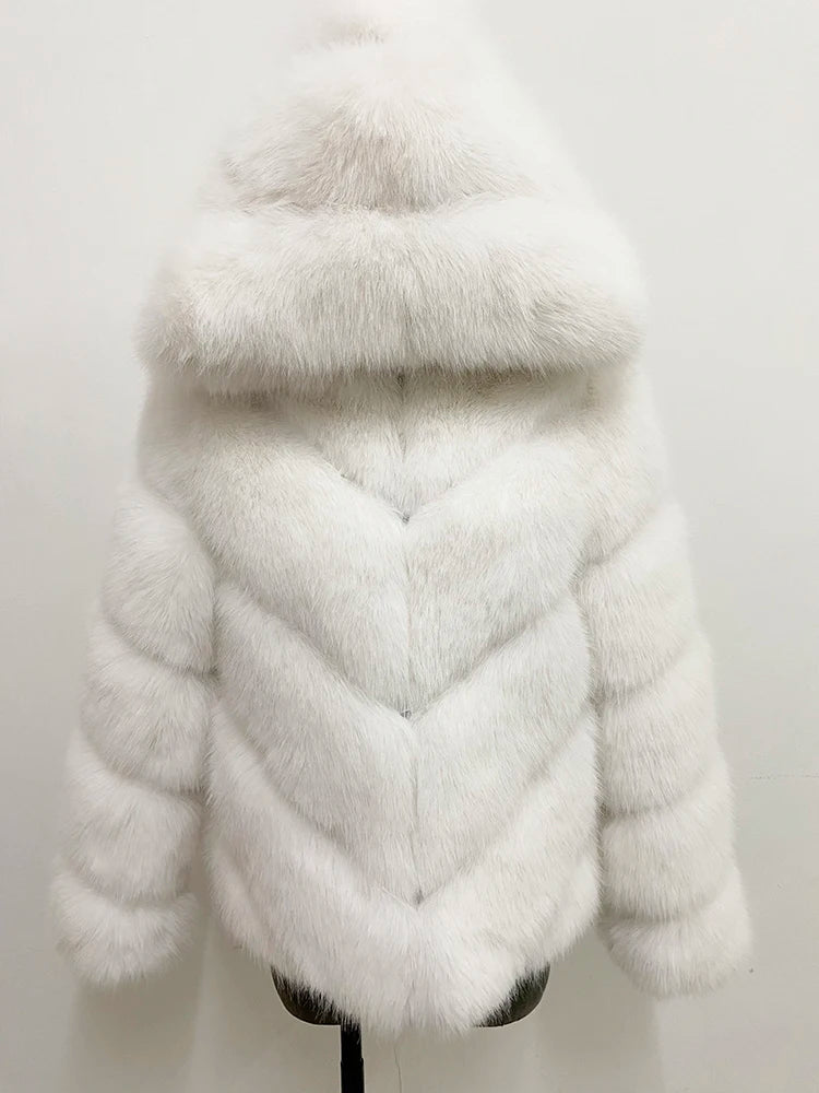 ZADORIN Fashion Hooded Splicing Fluffy Jacket Women Winter Long Sleeve White Faux Fur Coat Woman Clothing New in Coats & Jackets
