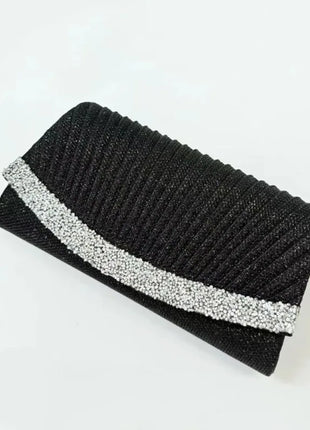 Borsa Clutch Plissettata con Strass, Pochette da Sera Scintillante con Cristalli, Elegante Borsetta da Donna per Cerimonie, Matrimoni e Feste Formali