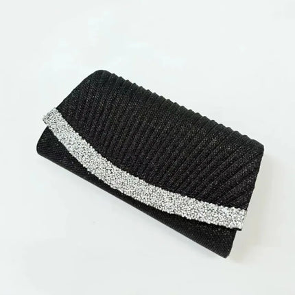 Borsa Clutch Plissettata con Strass, Pochette da Sera Scintillante con Cristalli, Elegante Borsetta da Donna per Cerimonie, Matrimoni e Feste Formali