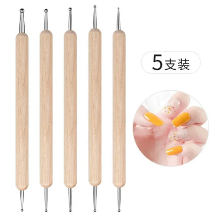 Dual End Wooden Dotting Pen Marble Nail Art Tool Set Manicure Painting Kit 5PCS DIY Nail Design