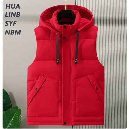 Big Size Men Padded Vest Winter Hooded Zip-up Sleeveless Jacket Padding Golf Cotton Waistcoat Work Warm Large Pocket Plus 8XL