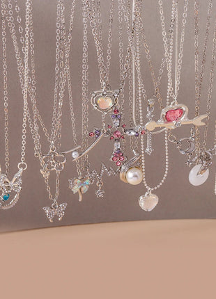Y2K Crystal Butterfly Heart Necklace Fashion Kpop Shiny Clavicle Chain Necklaces for Women Girls New Trend Party Gifts Jewelry PlatiNum