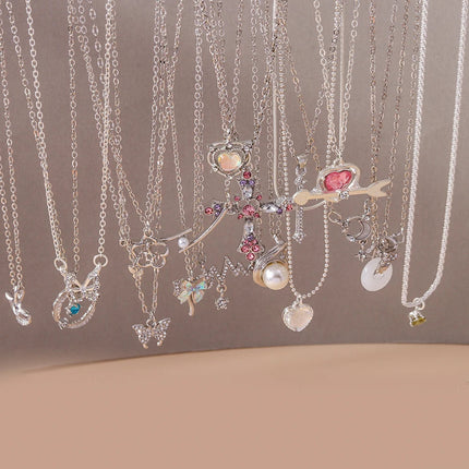 Y2K Crystal Butterfly Heart Necklace Fashion Kpop Shiny Clavicle Chain Necklaces for Women Girls New Trend Party Gifts Jewelry PlatiNum