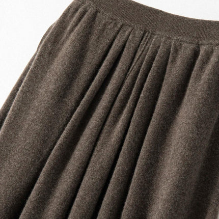 Women's Cashmere Umbrella Skirts Autumn Winter Basic Office Lady Classics 100% Cashmere Knitted A-Line High Waist Pockets Dress PlatiNum