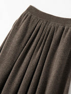Women's Cashmere Umbrella Skirts Autumn Winter Basic Office Lady Classics 100% Cashmere Knitted A-Line High Waist Pockets Dress PlatiNum