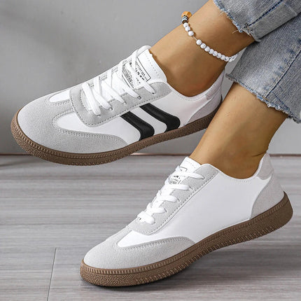 Spring Autumn Platform Sneakers Women Fashion Mixed Colors Lace-Up Sport Shoes Woman Comfortable Non Slip Flat Trainers Female PlatiNum