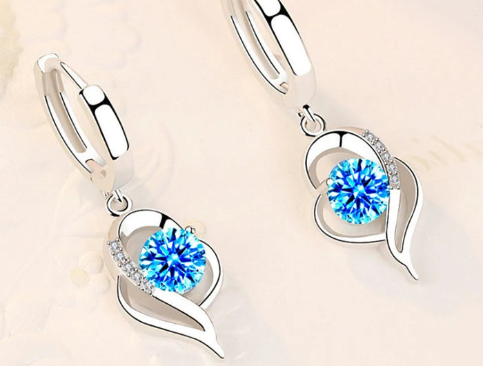 925 Sterling Silver New Woman Fashion Jewelry High Quality Blue Pink White Purple Crystal Zircon Hot Selling Earrings PlatiNum