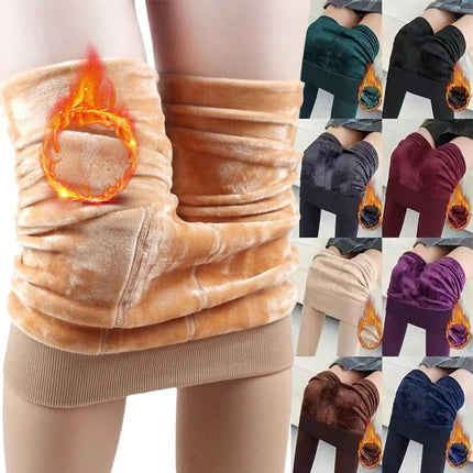 Colorful Fleece Lined Tights Winter Women Thermal Pantyhose for Female Panty Polar Skin Black Effect Stockings Thermal Leggings PlatiNum