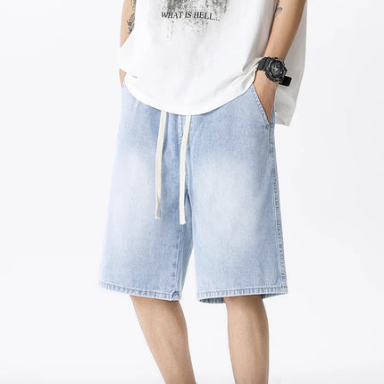 Pantaloncini di jeans casual da uomo elastico in vita dritto comodo azzurro morbido pantaloni corti larghi Bermuda larghi jeans maschili