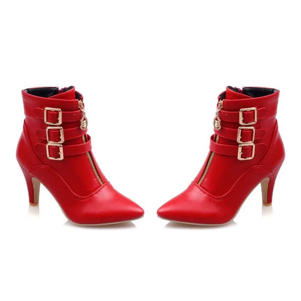 Women Shoes  Boots Spring High Heels Ankle Boots Pointed Toe Buckle  Boots Zip Ladies Shoes White Big Size 2023