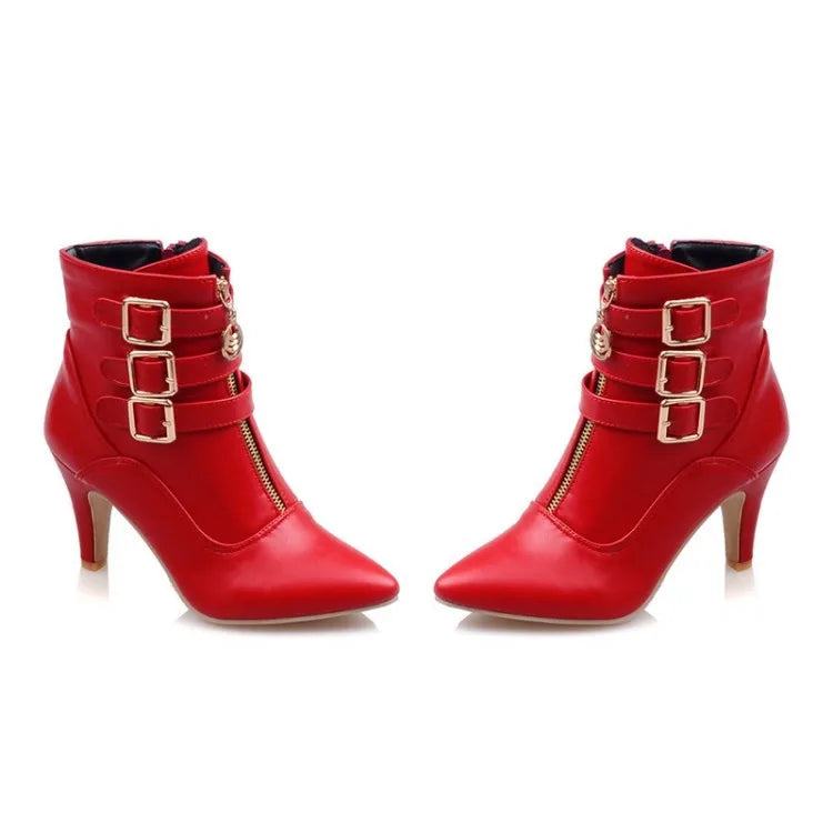 Women Shoes  Boots Spring High Heels Ankle Boots Pointed Toe Buckle  Boots Zip Ladies Shoes White Big Size 2023