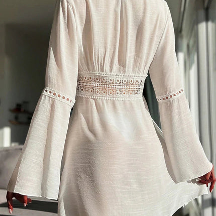 Copricostume da spiaggia Manica lunga con scollo a V Pareo Abbigliamento da spiaggia Protezione solare Abbigliamento da spiaggia lavorato a maglia Copricostume in pizzo Abito da spiaggia per le vacanze platinumshop