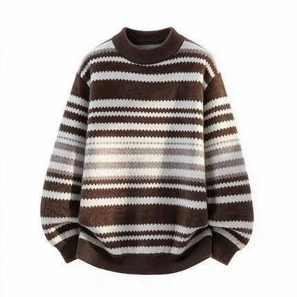 New Trendy Autumn and Winter Jacquard Pattern Pullover Sweater Casual Round Neck Color-Blocking Knit Men's Pullover