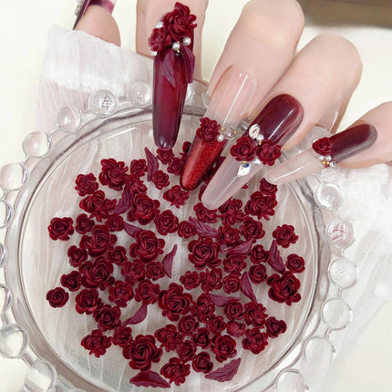 Delicate Dark Red Brown White Rose Flower Leaf Lily Tender Camellia Nail Charms Art Resin Decorations Manicure Tools Accessories