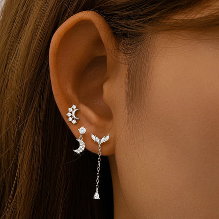 AIDE Heart Round Ball Flat Helix Piercing Earring 925 Sterling Silver Ear Studs Geometric Zircon Exquisite Trinket Studs Aretes PlatiNum